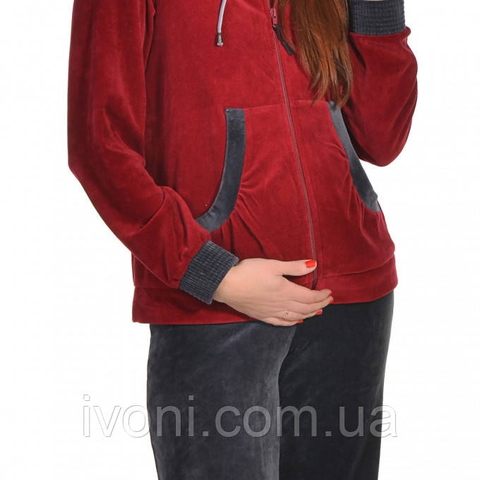 Спортивный костюм для беременных и кормящих мам велюровый с капюшоном (сирен., бордо, розов.) - фото 6 - id-p374679260