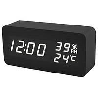 Часы настольные сетевые VST-862S-6 корпус черный, белые цифры, температура, влажность, USB