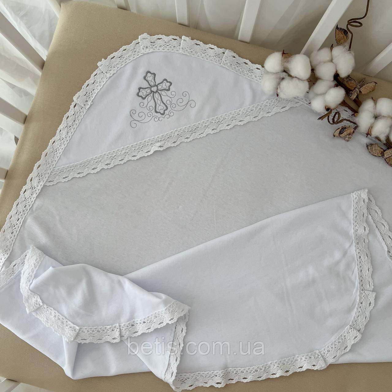 Крижма BetiS "Чарівний янгол" вишивкою Білий/срібло Інтерлок 27682195 100*100 см