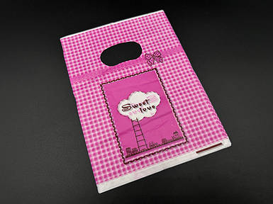 Подарункові поліетиленові пакети 15х20см "Sweet Love". Колір розовий.