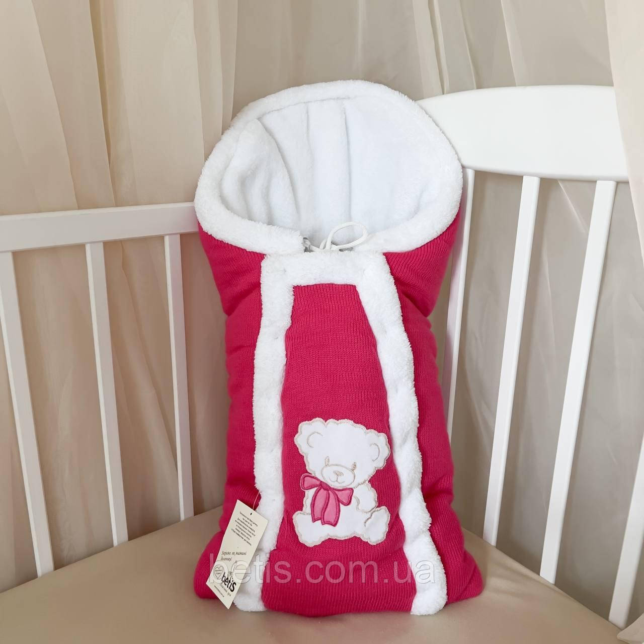 Конверт "Ведмедик" Весна-Осінь з вишивкою Малиновий В'язка,махра арт.27077499