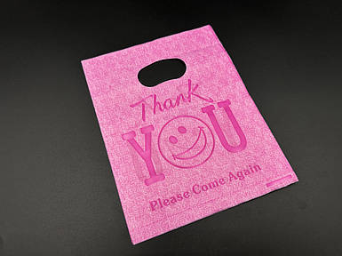 Подарункові поліетиленові пакети 15х20см "Thank You. Please Come Again". Колір розовий.