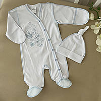 Чоловічок "Равлик"Хлопчик з.р. з шапочкою з вишивкою Білий/блакитний Інтерлок арт.27077648  Зріст 56-38(р)