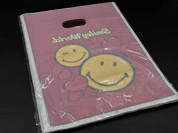 Подарункові поліетиленові пакети 25х35см "Smiley World". Колір червоний., фото 2