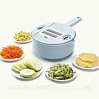 Ручна овочерізка 8в1 з чашею 1,8л, Блакитна / Терка-мультислайсер / Подрібнювач овочів та фруктів, фото 3