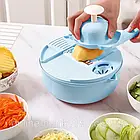Ручна овочерізка 8в1 з чашею 1,8л, Блакитна / Терка-мультислайсер / Подрібнювач овочів та фруктів, фото 5
