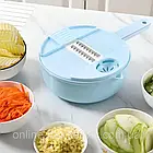 Ручна овочерізка 8в1 з чашею 1,8л, Блакитна / Терка-мультислайсер / Подрібнювач овочів та фруктів, фото 2