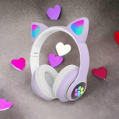 Блютуз навушники з вушками CAT STN-28 фіолетові, Навушники дитячі з вушками, Дитячі CZ-746 стерео навушники