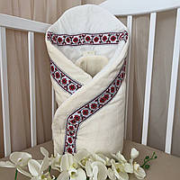 Конверт "Український" Літо Молочний/червоний Велюр,кулір арт.27073191  80*80 см.(р)