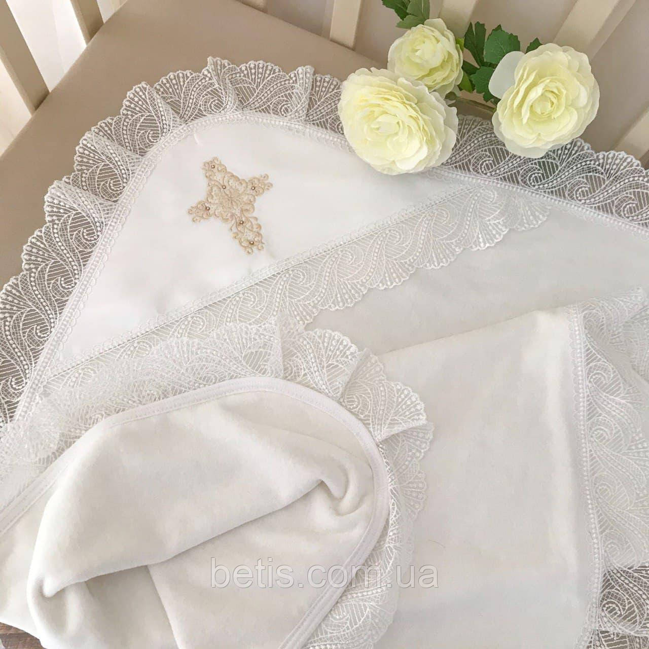 Крижма BetiS "Ніжність перлин" подвійна з вишивкою Молочний/беж Велюр,кулір 27688523 75*100 см