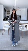 Невероятное стильное  пальто женское шикарное, модная теплое пальто подовжене класичне на запах сірого цвета