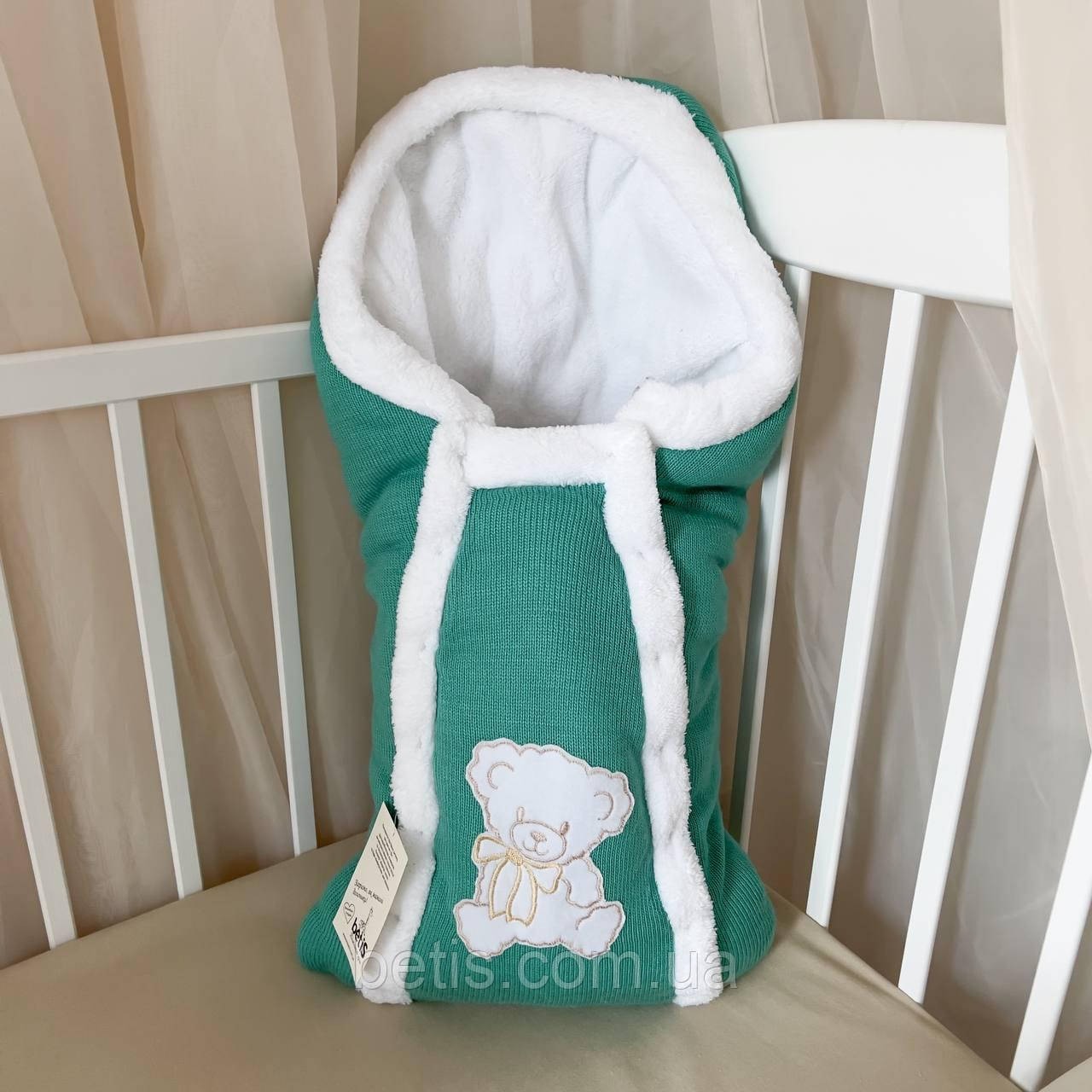 Конверт "Ведмедик" Зима з вишивкою Ментол В'язка,махра арт.27074971, фото 1