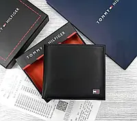 Шкіряний гаманець чоловічий чорний Tommy Hilfiger брендовий портмоне з натуральної шкіри томми хілфігер