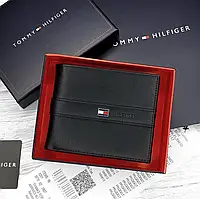 Кожаный кошелек мужской черный Tommy Hilfiger брендовый портмоне из натуральной кожи в подарочной упаковке