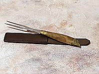 Подарочный мужской аксессуар для разделки стейков "Дракон", вилка с чехлом из кожи