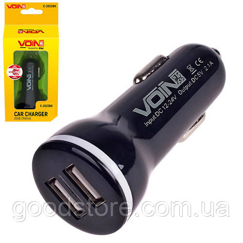 Зарядний пристрій 2USB C-2023BK 12V/24V/5V/2.1A VOIN