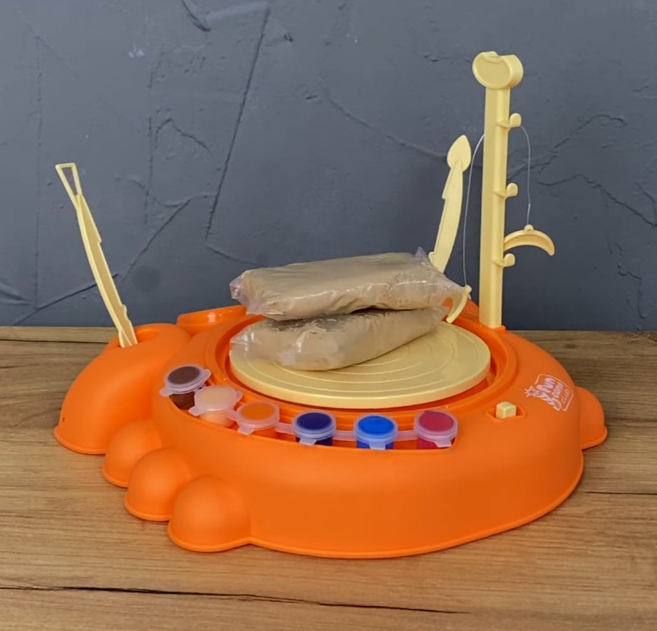 Детский набор для гончарского творчества "Мастер гончарства" автоматический гончарный круг, глина, краски, - фото 3 - id-p2074174243