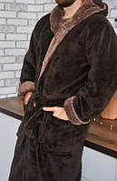 Теплий чоловічий махровий довгий халат з капюшоном