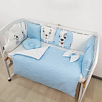 Комплект постільної білизни з ковдрою та бортиками-іграшками на 4 боки ліжечка 120х60см- Блакитний в горошок