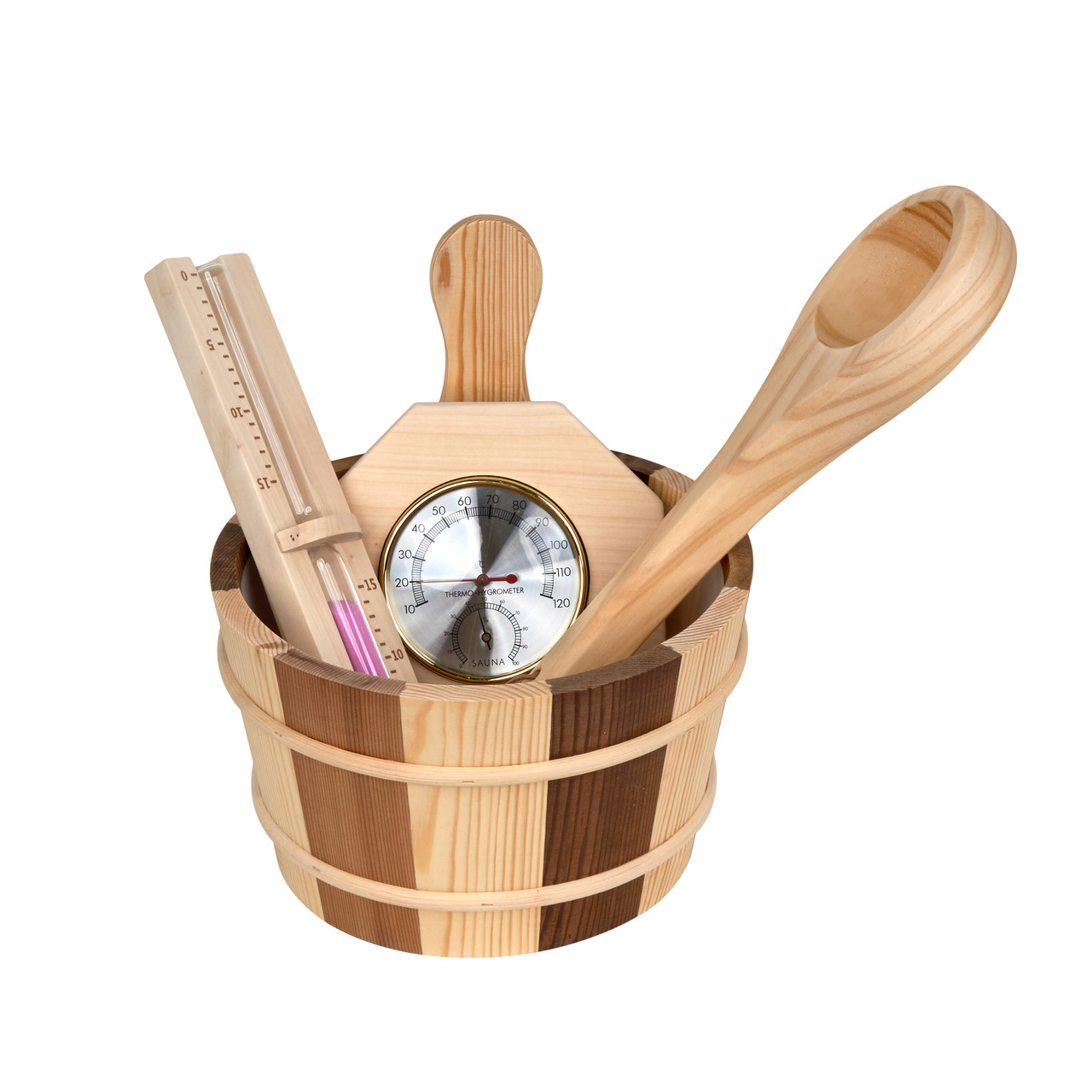 Набір для сауни (шайка 4 л, черпак 36см, термогігрометр, годинник пісочний) ТМ Bonfire