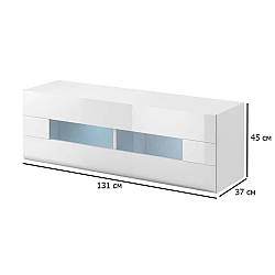 Шафа вітрина підвісна без ручок Toledo 131 см білий глянець із закругленими кутами у вітальню