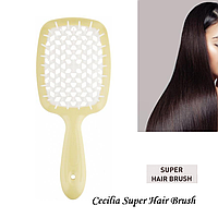 Щітка гребінь масажна для волосся жовта Cecilia Superb Hair Brush