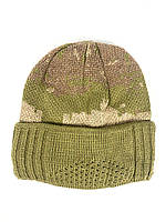 Теплая военная шапка-балаклава, тактическая шапка с разворотом и прорезью Зеленая