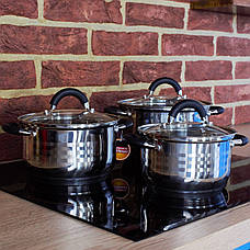 Набір каструль 3 шт. із кришками Edenberg 2.1 л, 2.9 л, 3.9 л, фото 2