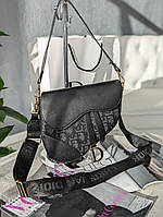Сумка женская седло Christian Dior черная + текстиль Диор