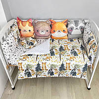 Комплект детского постельного с одеялом и большими бортиками-игрушками на кроватку 120х60см - лесные зверята