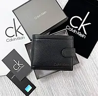 Кожаный кошелек мужской Calvin Klein портмоне на кнопке из натуральной кожи в подарочной упаковке