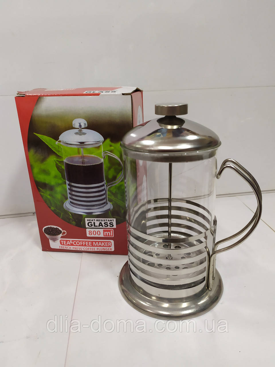 Заварник френч-пресс 800 мл / нерж+стекло / Полоса 11274, фото 1