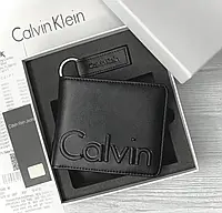 Кожаный кошелек мужской черный Calvin Klein брендовый подарочный набор подарок мужчине