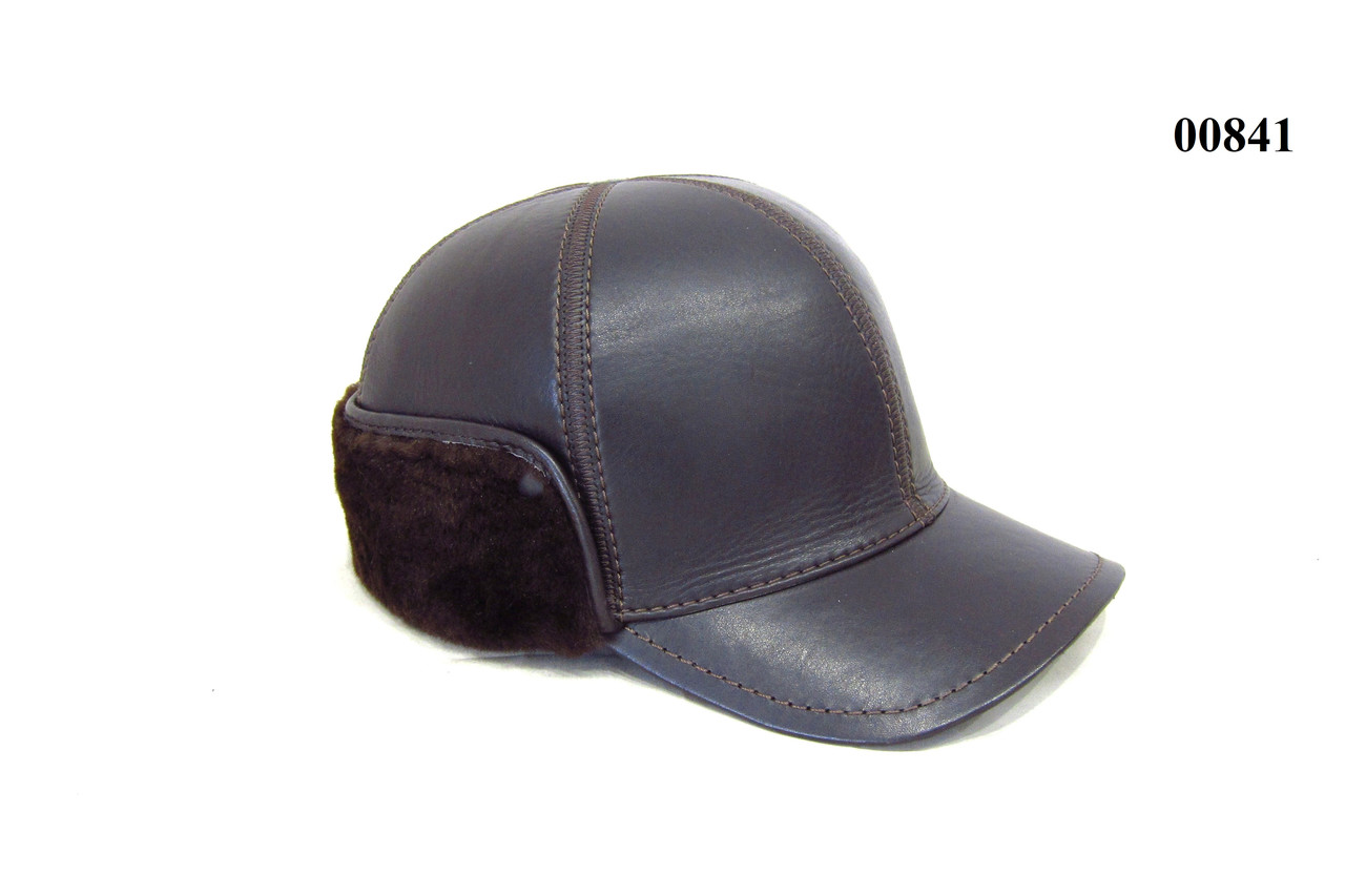 Чоловіча зимова бейсболка з натуральної шкіри коричньова на натуральному хутрі DAVANI 00841, фото 1