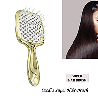 Щітка гребінь масажна для волосся лимонна глянцева Cecilia Superb Hair Brush