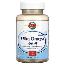Омега 3-6-9 KAL "Ultra Omega 3, 6, 9" молекулярно дистильований риб'ячий жир (50 гелевих капсул)