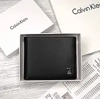 Кожаный кошелек мужской черный Calvin Klein брендовый портмоне мужской из натуральной кожи