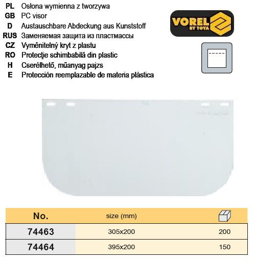 Щиток лицьовій змінний прозорий 200х305 мм VOREL-74463
