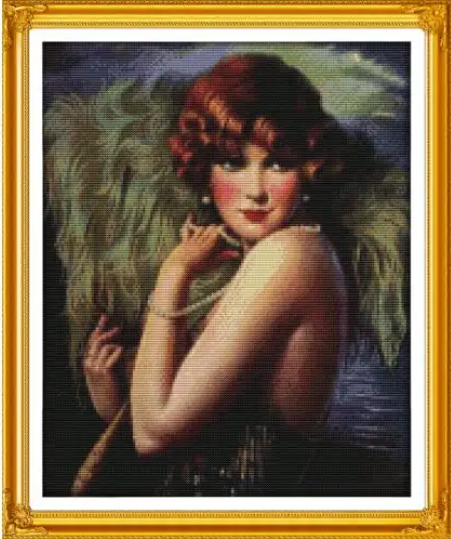 Набір для вишивання за нанесеною на канву схемою "Fan Dance Dancer".AIDA 14CT printed , 34*42 см