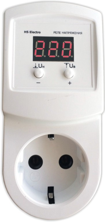 Реле контролю напруги в розетку УКН-10р, 10А, 1,5 кВт, hselectro