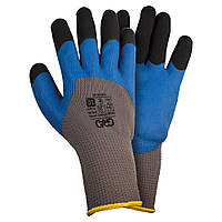 Перчатки трикотажные с частичным латексным вспененным покрытием утепленные р10 (синие манжет) КРАТНО 12 парам