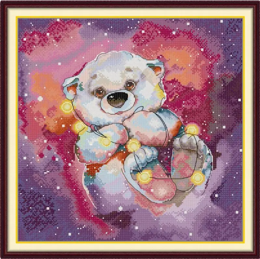 Набір для вишивання за нанесеною на канву схемою "Star Bear". AIDA 14CT printed 40*38 см