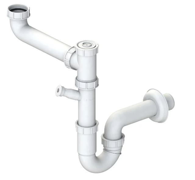 Сифон  LbPlast 716-SF зі зміщенням, економить місце під кухонною мийкою, самоочищається