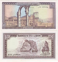 Банкнота, Ливан 10 ливров 1986. Р 63f. UNC