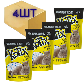 Силікагелевий наповнювач для котячого туалету Котикс (Kotix) 7,6 л 4шт ящік