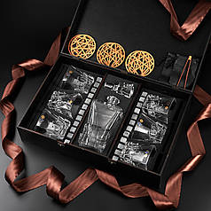 Подарунковий набір 6 склянок для віскі, графином та стеатитовим камінням для охолодження віскі. 6 шт. кришталевих склянок Bohemia Crack 310 мл + Графин Bohemia Crack 900 мл