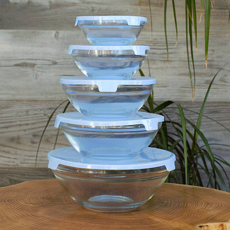 Судочки скляні з пластиковими кришками 5 шт., фото 1