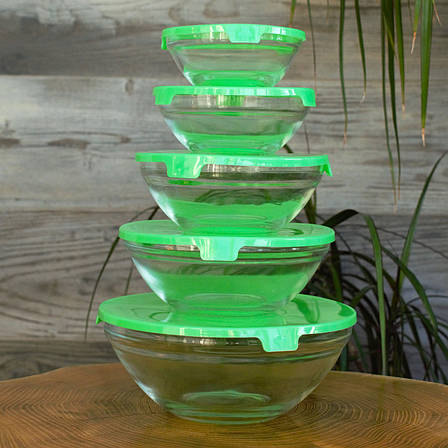 Судочки скляні з пластиковими кришками 5 шт., фото 1