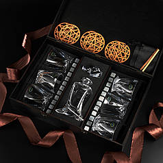 Подарунковий набір 6 склянок для віскі, графином та стеатитовим камінням для охолодження віскі. 6 шт. склянок Bohemia Quadro 340 мл + Графин Bohemia Quadro 500 мл