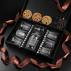 Подарунковий набір 6 склянок для віскі, графином та стеатитовим камінням для охолодження віскі. 6 шт. склянок Bohemia Diamond 280 мл + Графин Bohemia Diamond 700 мл